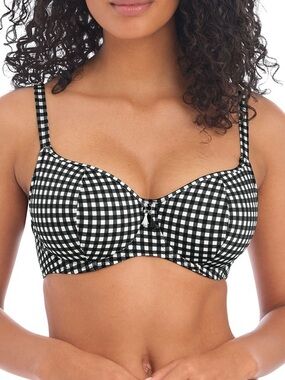 🌻NEW w/tag Freya Check In Sweetheart Bikini Underwire Swim Top Monochrome 36D